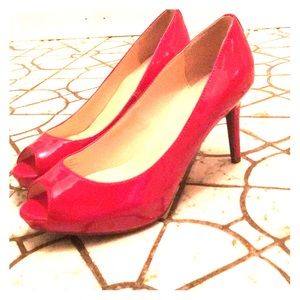 LIZ CLAIBORNE Red Open Toe Patent Leather Heels